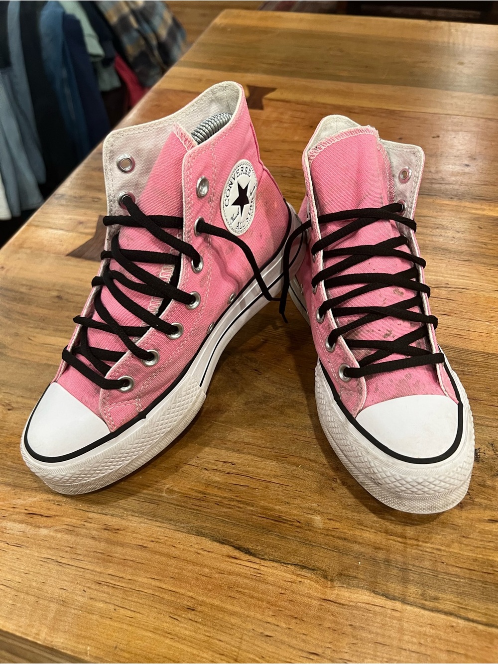 Converse High Top Sneakers in Pink with Black Laces
